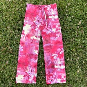 Carushka workout/lounge pants floral Hawaiian crop  boho casual hibiscus S